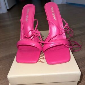 BRAND NEW Public Desire Pink Sandal Heels. Size US 7 UK 38. Worn once in Tulum.
